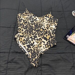 gaze Leopard Print Tank Bodysuit - Black & Tan